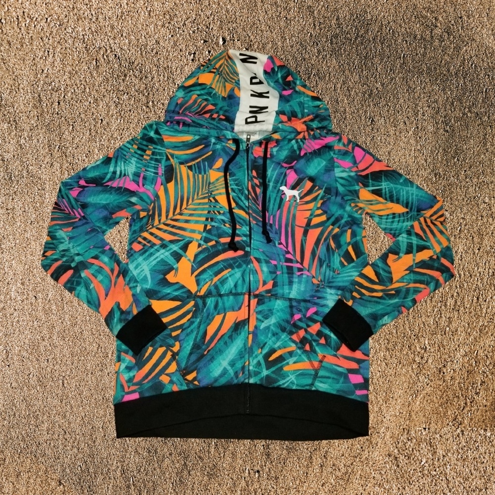 Victoria Secrets Pink Tropical Full Zip Hoodie (A2) - Picture 1 of 6